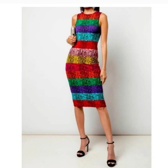Alice + Olivia Delora Rainbow Snake Print Midi Dress Size 0 NWT $395 - Picture 5 of 14
